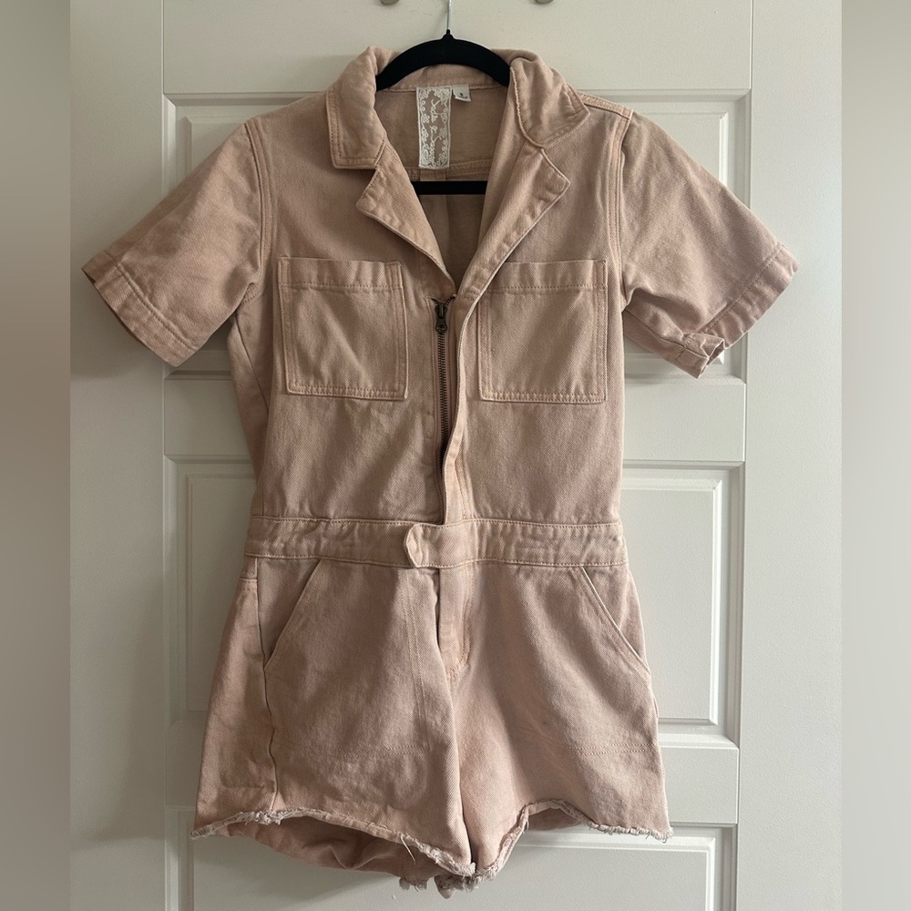 SADIE & SAGE Sweet Pea Pink Denim Romper - Picture 2 of 7